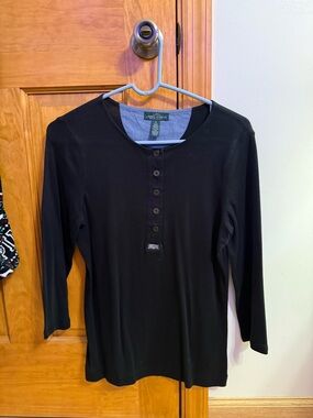 Ralph Lauren Black Henley Button-Front Top